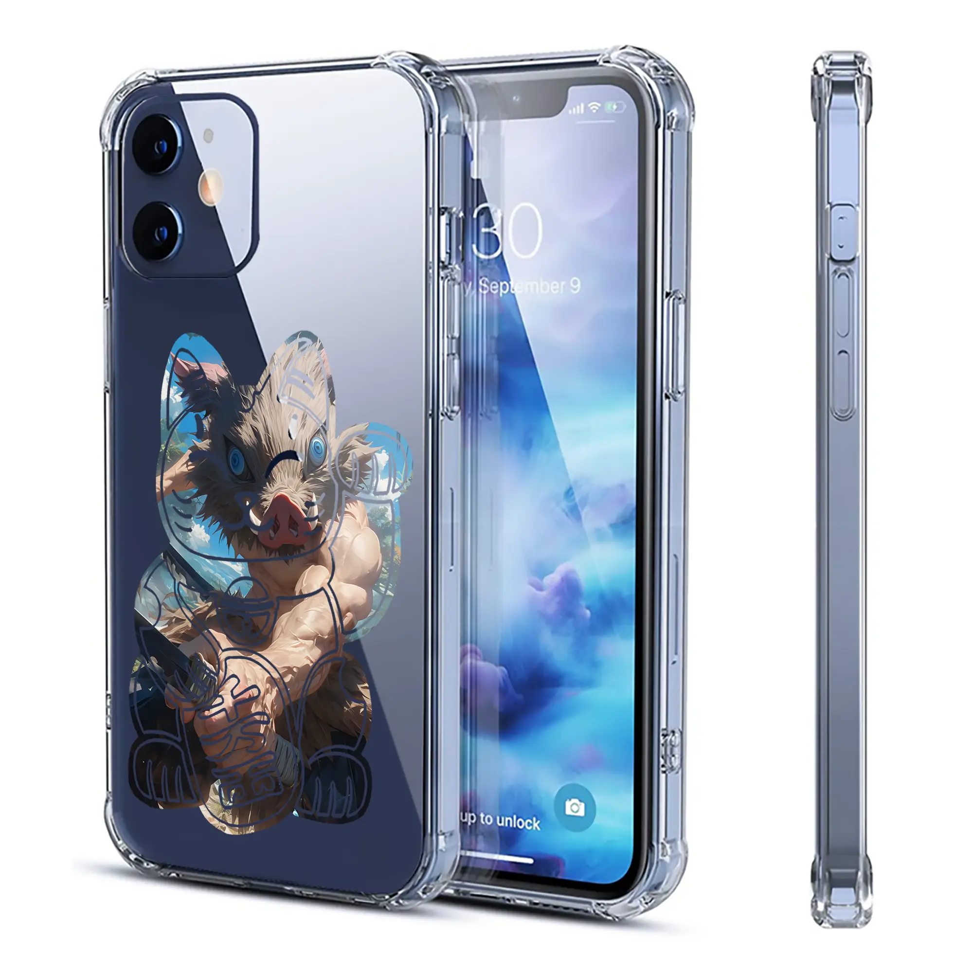 鬼滅の刃 グッズ,嘴平 伊之助 - IPhone 12シリーズ対応 ・ 透明スマホケース ・ クリアソフトケース ・ TPU素材 ・ 耐衝撃 ・ 高密着 ・ 防汚 防指紋 ・ 簡単着脱